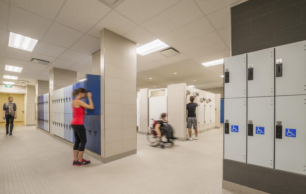 Locker room with accessible lockers 