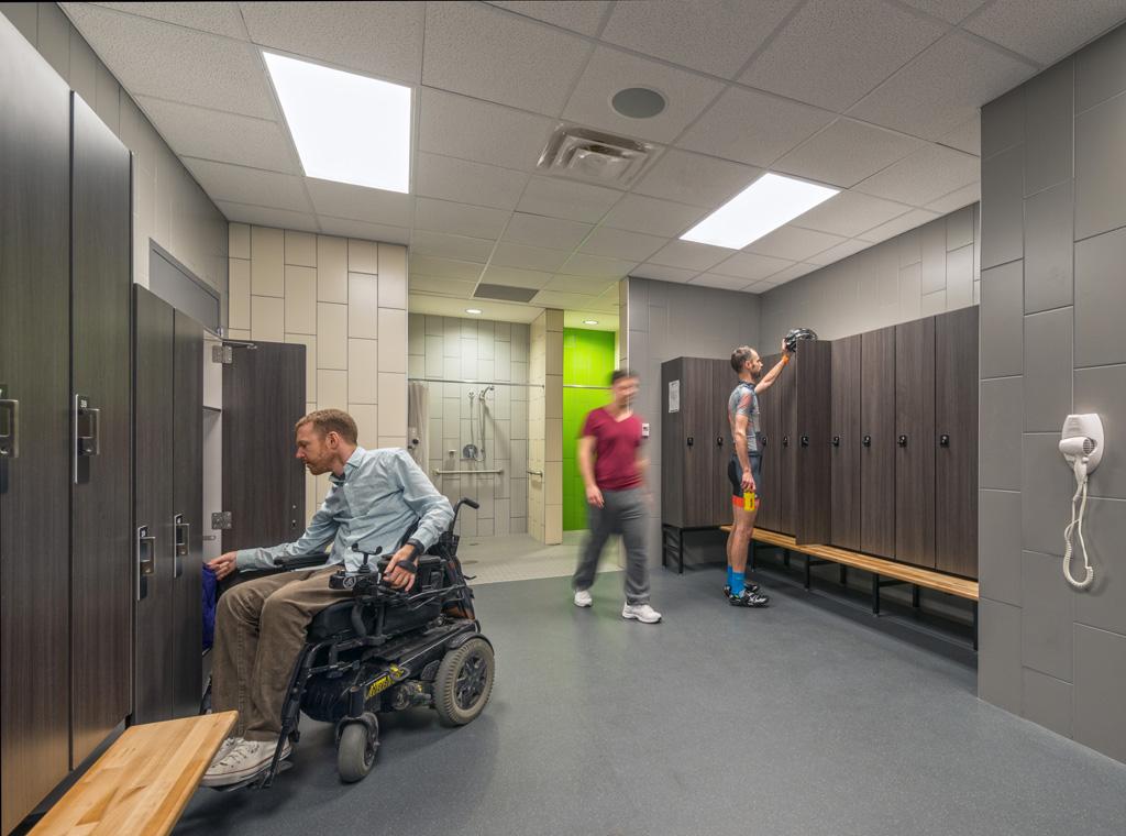 Locker room with accessible lockers