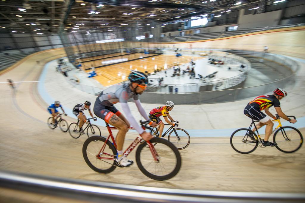 Cyclists on an indoor track