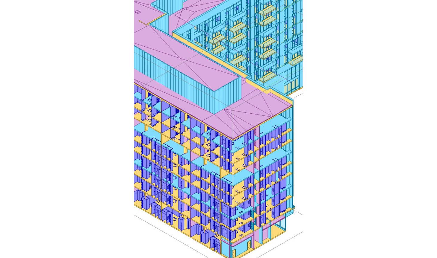 colourful 3D rendering of a condo building made using BIM software
