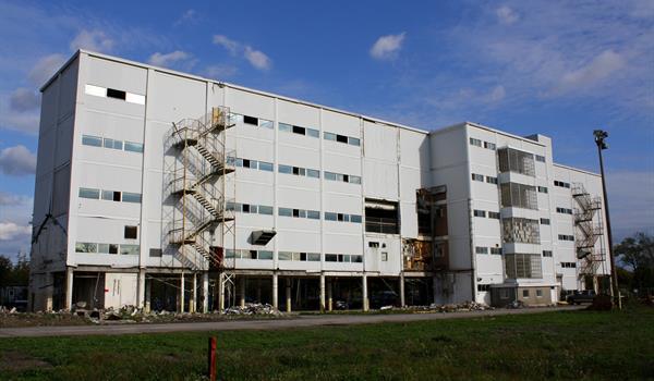 Bata Shoe Factory in the early 2000s with its original structure covered with white cladding