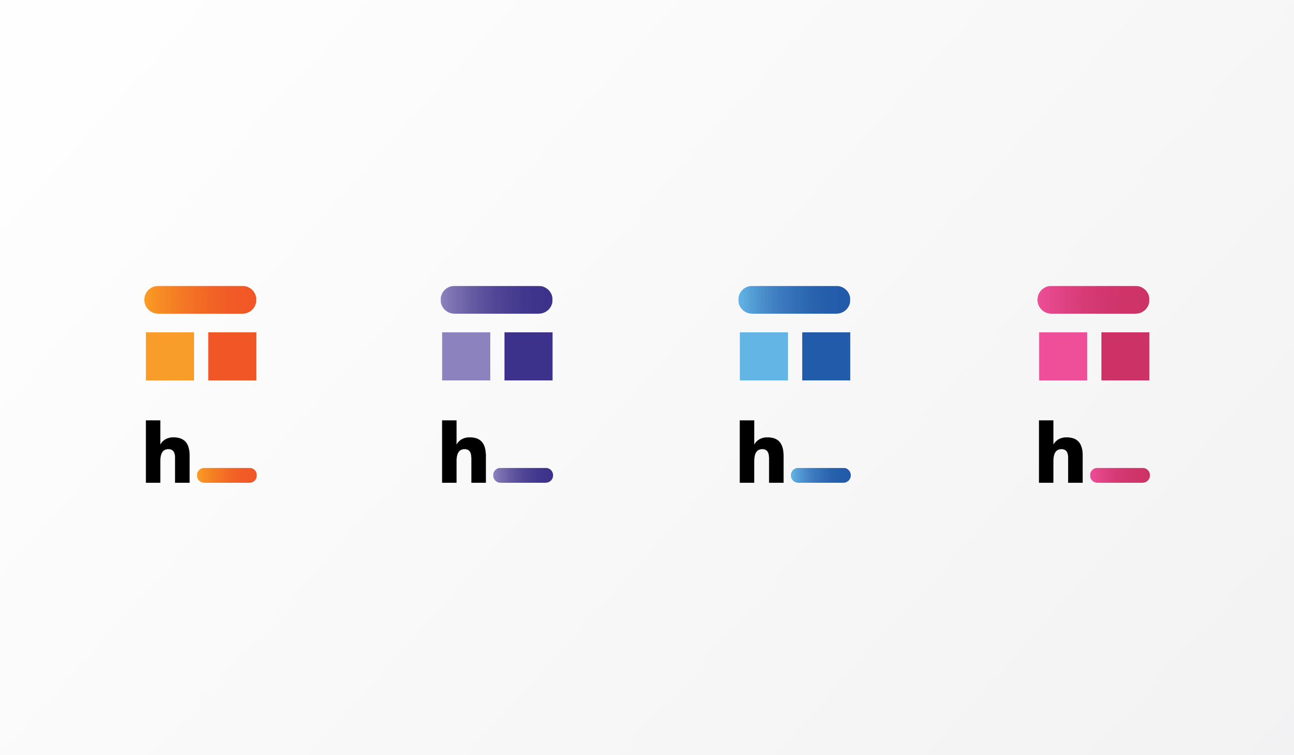 colour palettes showing the Human Space shortened logo (h_) in shades of orange, purple, blue, and pink