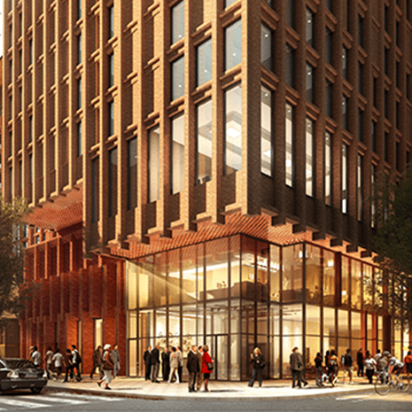 rendering of Theatre District Residences podium from street level