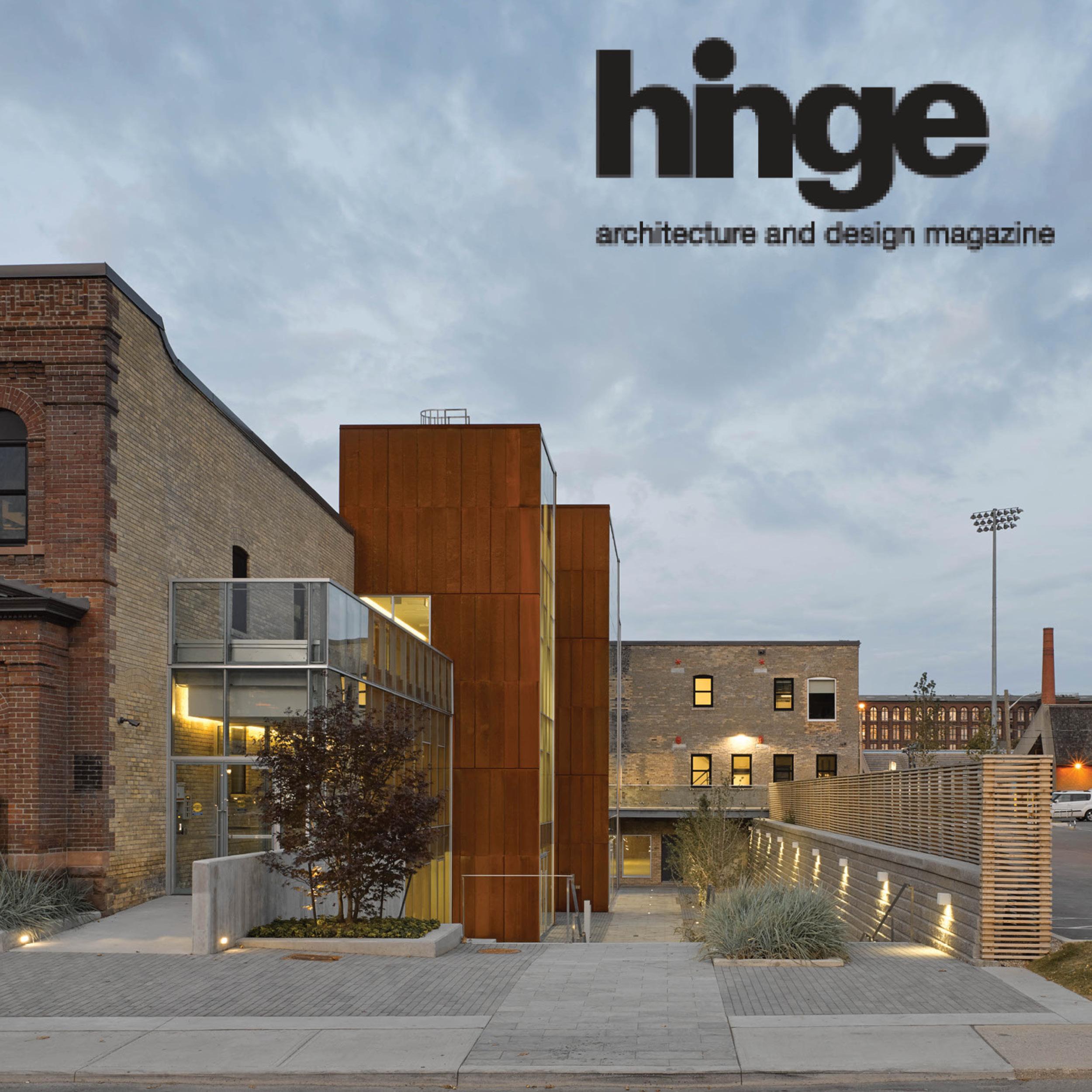 Hinge magazine logo over a photo of 60 Atlantic