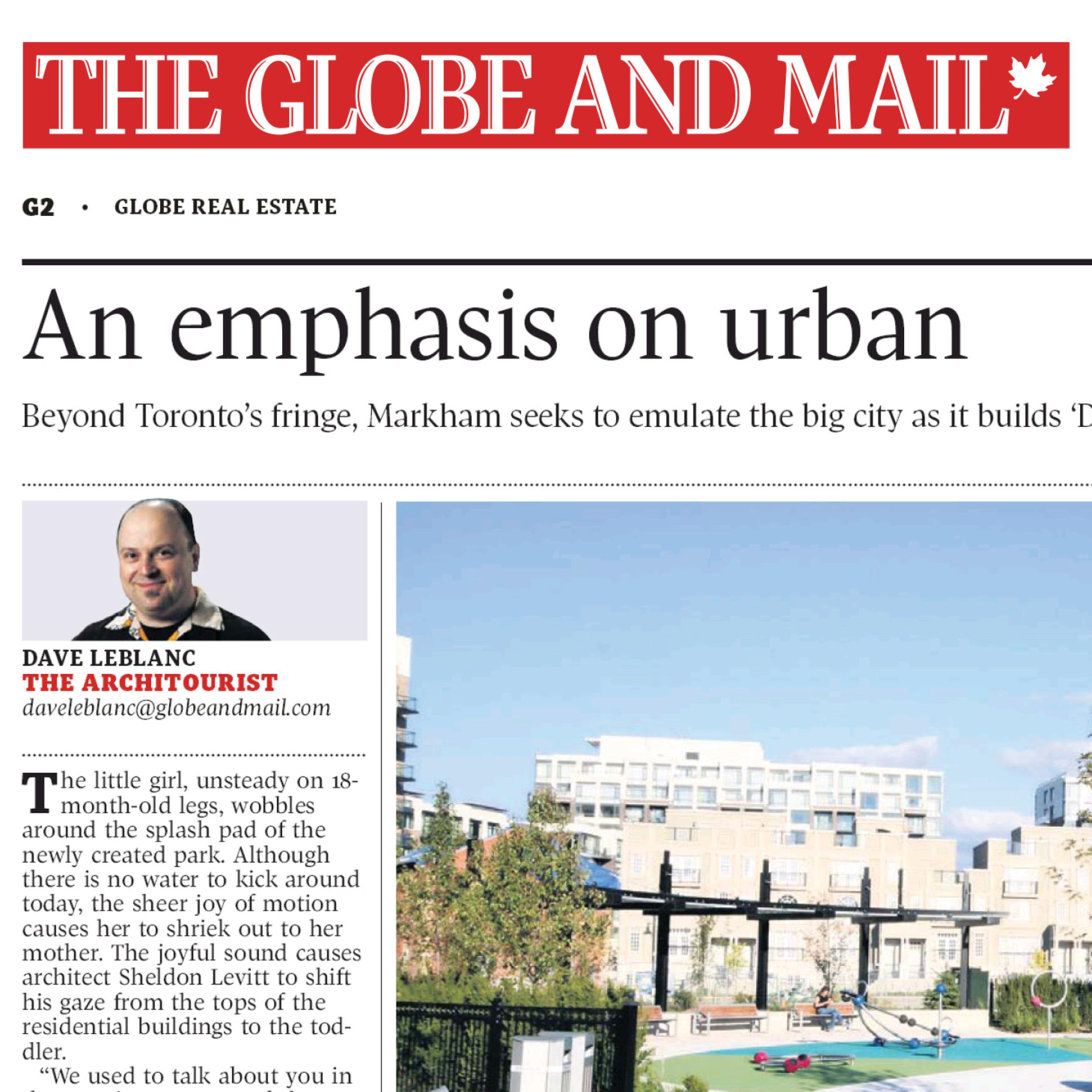 Globe and Mail newspaper article about Downtown Markham