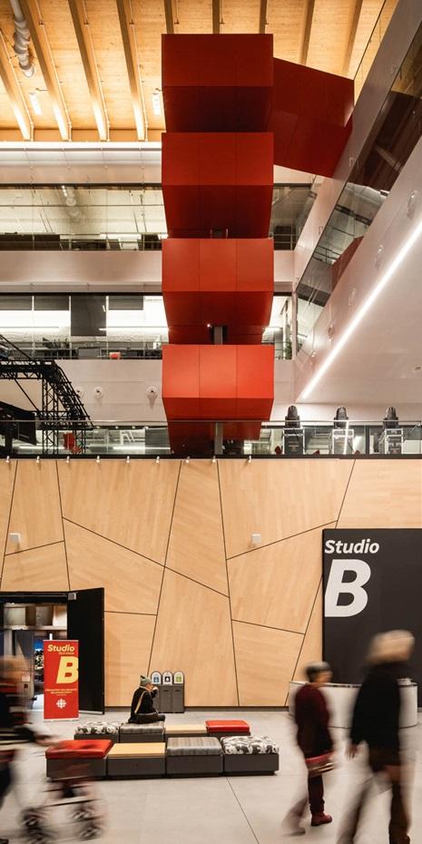 interior rendering overlooking the atrium of Maison Radio-Canada