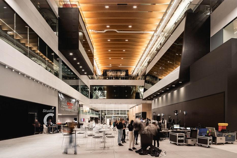 interior rendering overlooking the atrium of Maison Radio-Canada